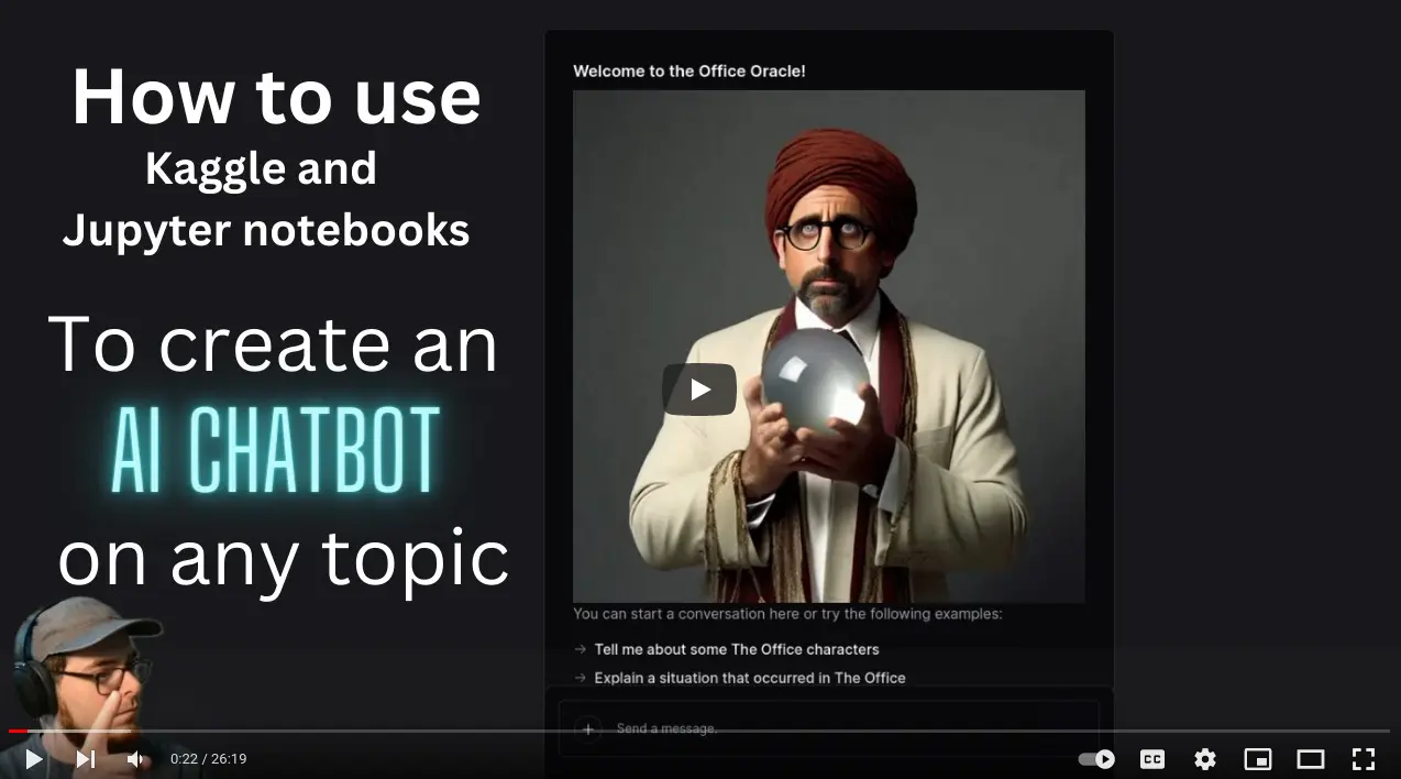 How to use Jupyter notebooks, langchain and Kaggle.com to create an AI chatbot on any topic
